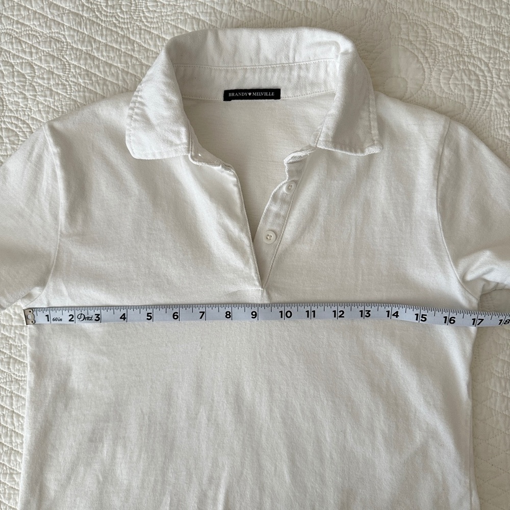 Brandy Melville Gertrude Polo Shirt Short Sleeved White Cotton - Picture 4 of 8